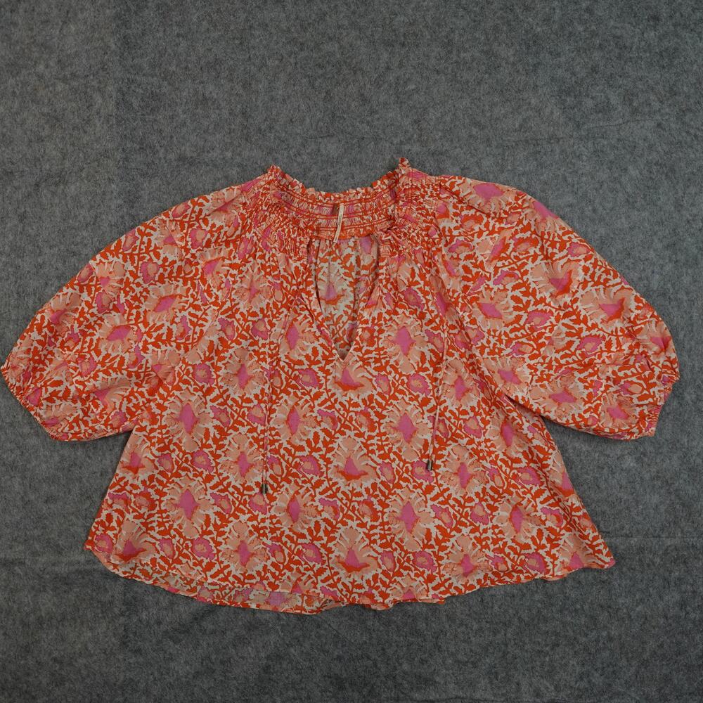 Free People Top Womens Small Willow‎ Printed Boho Balloon Sleeve Oversized Pink